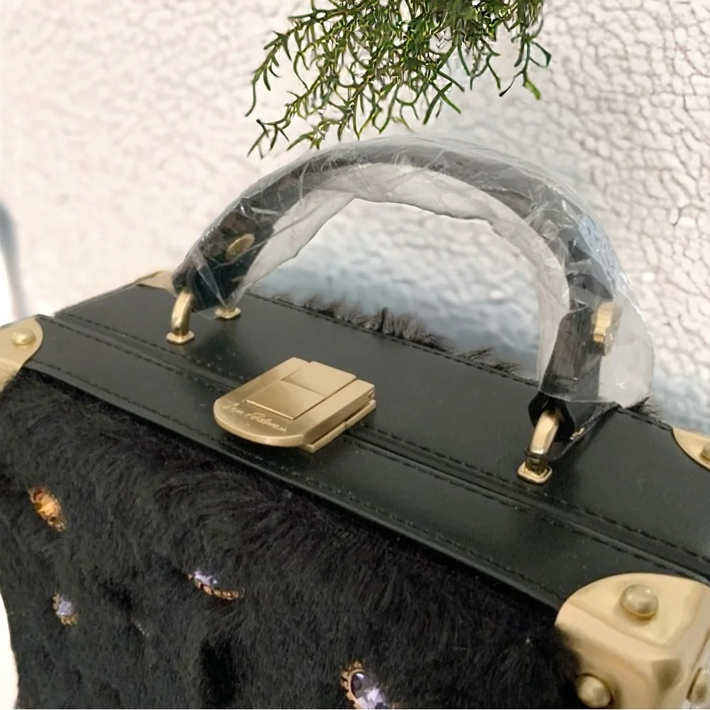 Sam Edelman Carressa Faux Fur Shoulder / Crossbody Bag with Jewels